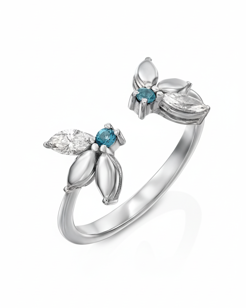 Enlarged Jeanne Bécu Open Gold Ring With Diamonds & Blue Topaz
