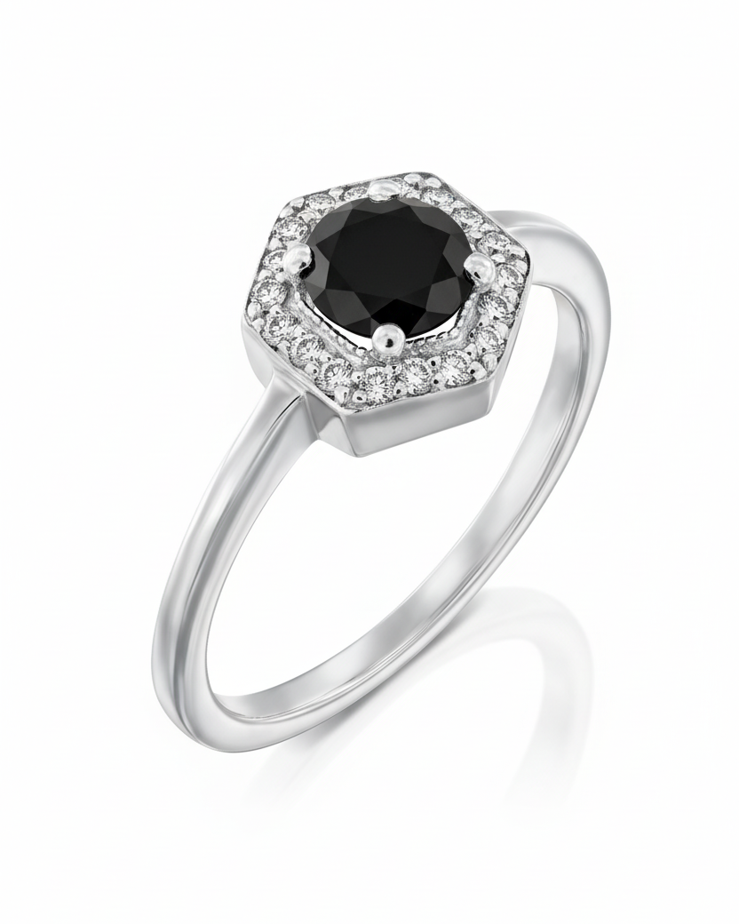 Amy Gold Ring Black 5mm Diamond