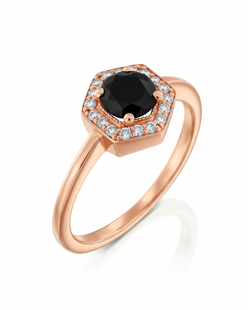 Amy Gold Ring Black 5mm Diamond