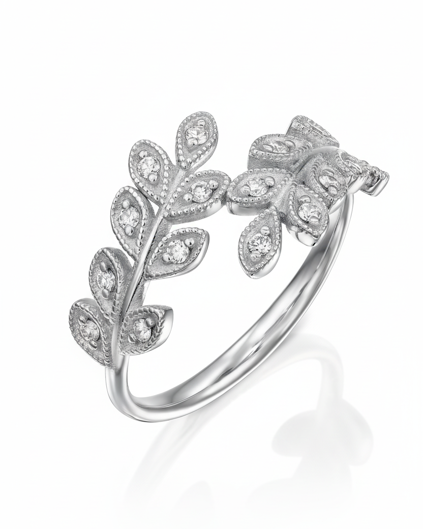 Closed Leaf Ring Diamonds
