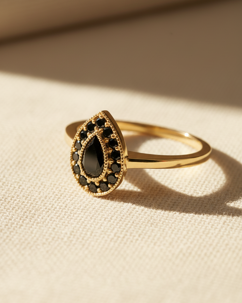 Luna Gold Ring Black Diamonds