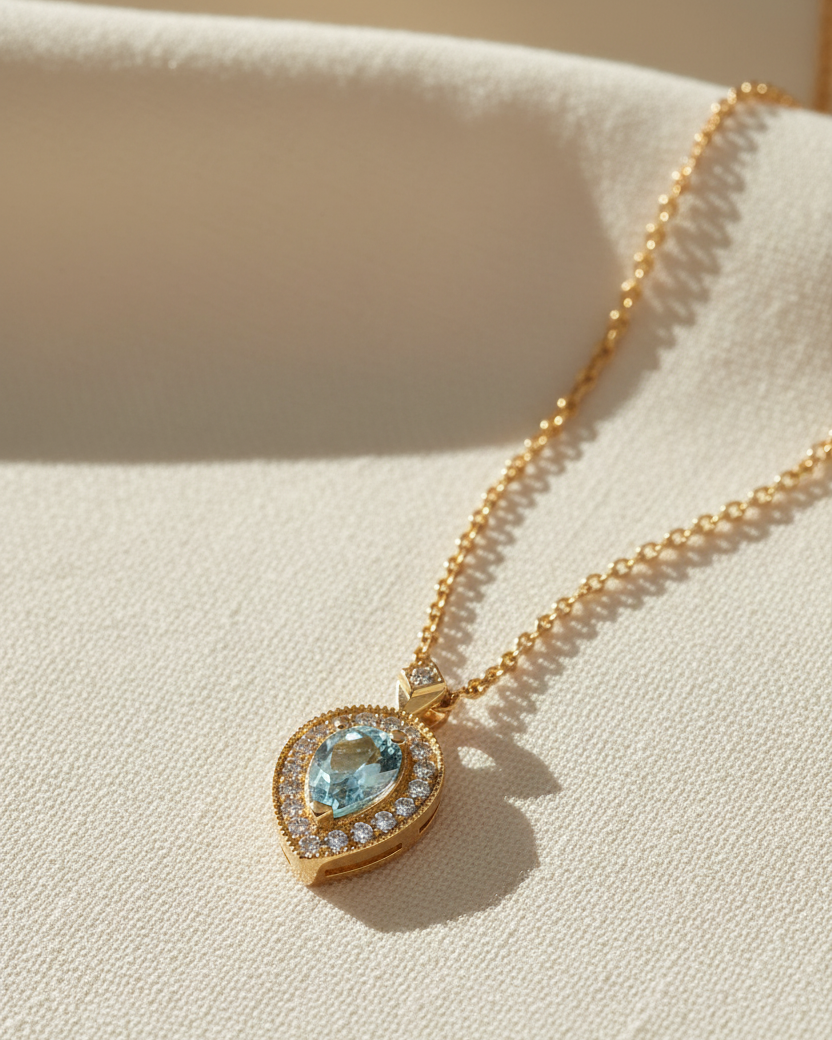 Luna Necklace With Aquamarine And Diamonds