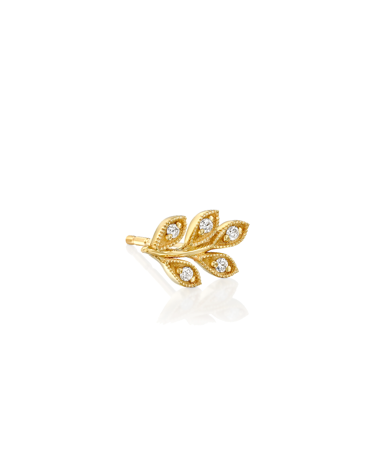 Leaf Gold Earring With White Diamonds