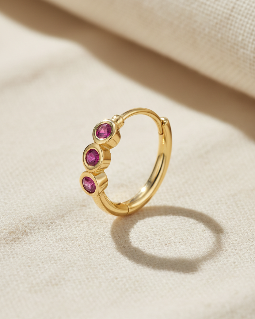 Alin Hoop Gold Earring with Ruby