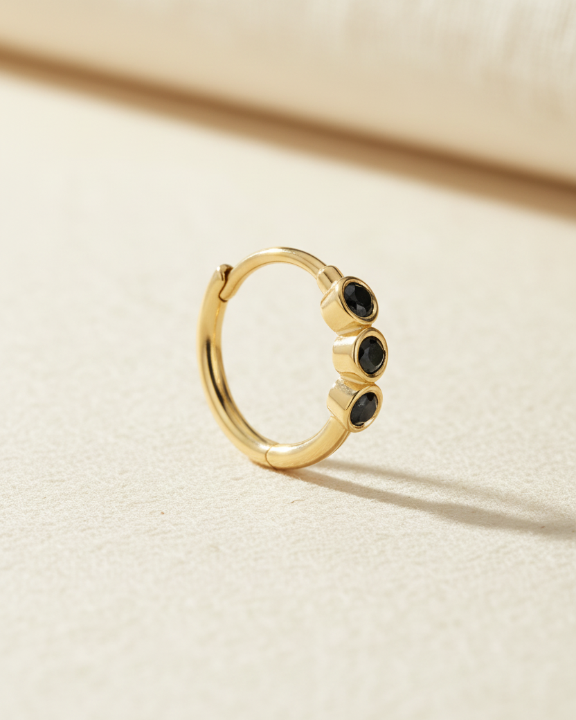 Alin Hoop Gold Earring with black diamond