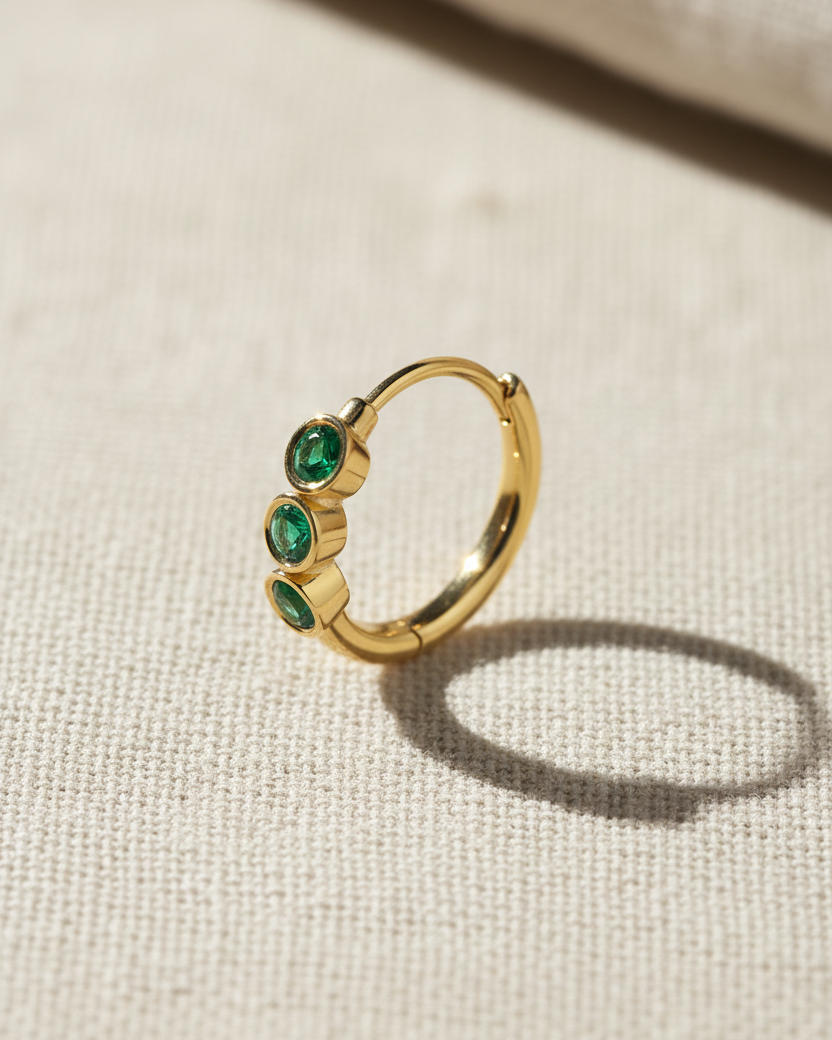 Alin Hoop Gold Earring with Emerald