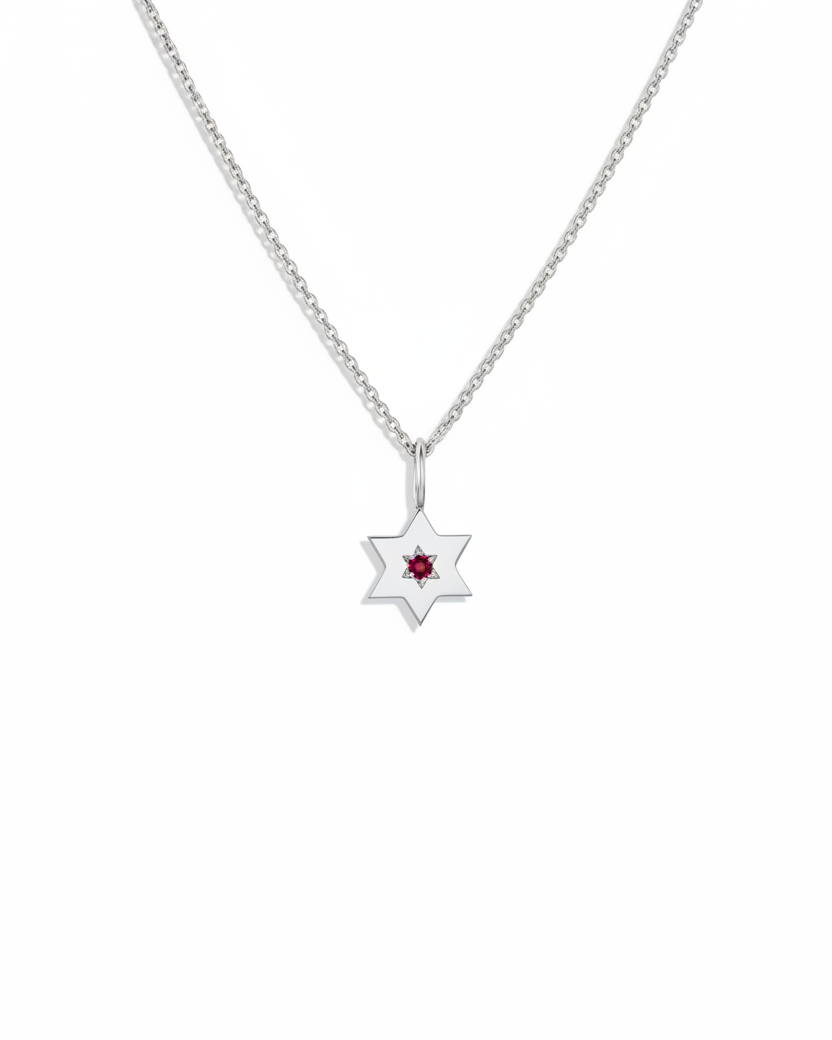 The gaza envelope shield star of david gold pendant ruby