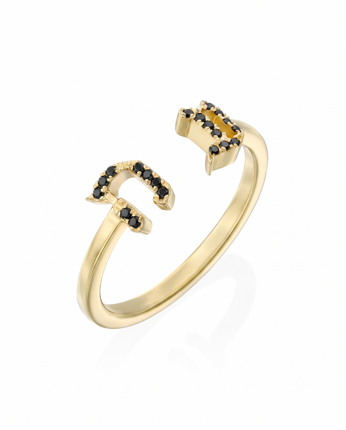 Open Encrusted Aleph-Bet Ring Black Diamonds
