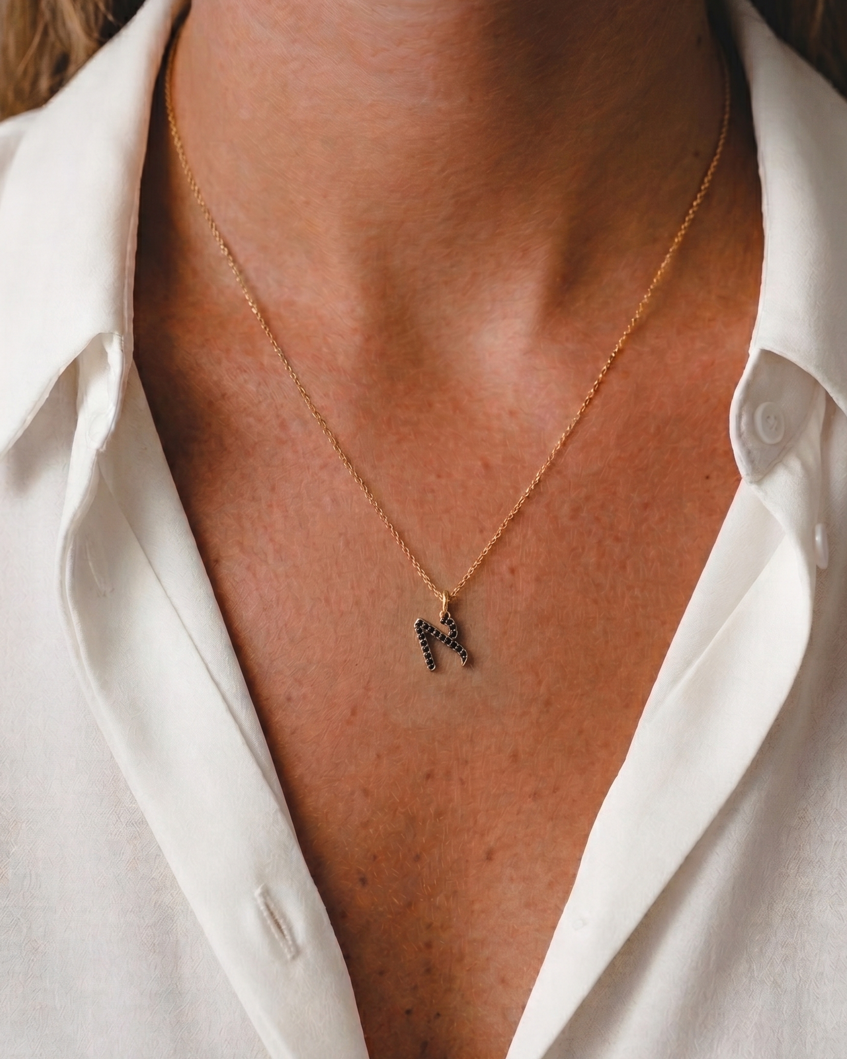 Letter Necklace Small Aleph-Bet Encrusted Black Diamonds