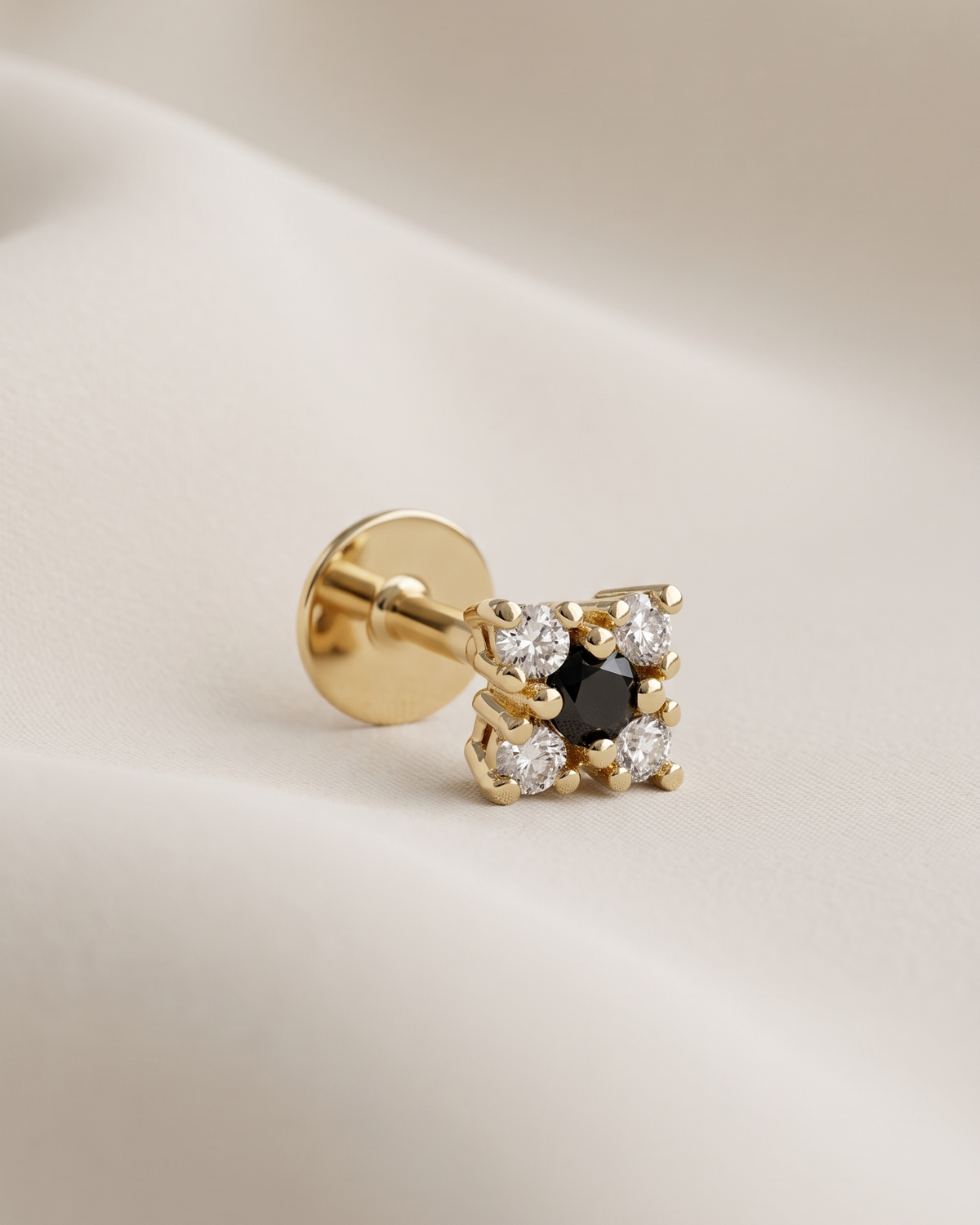 Mini Eliana Piercing Earring With Black and White Diamonds