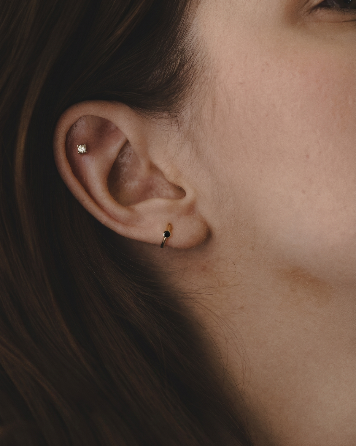 Alexis mini Hoop Gold Earring with Black Diamond