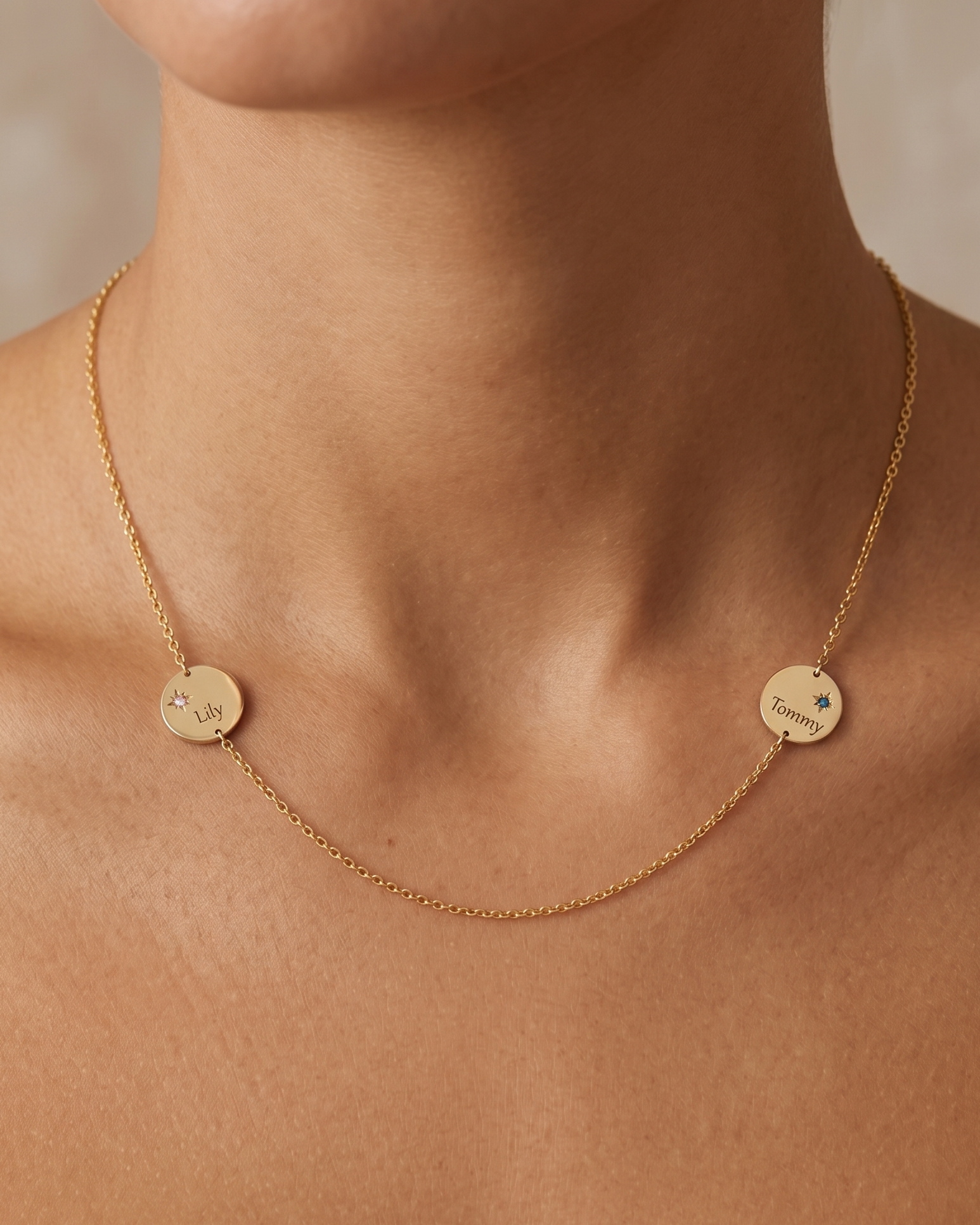 Two Chiara Gold Necklace with Star Setting & Engraving