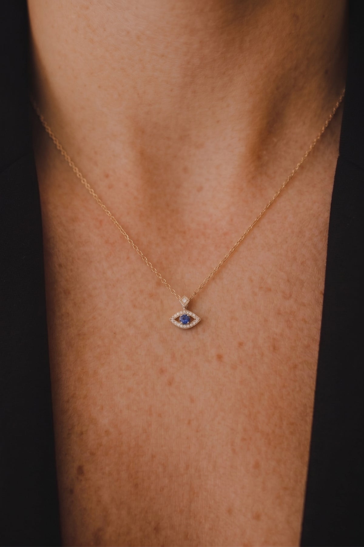 Evil Eye Gold Necklace Sapphire & Diamonds