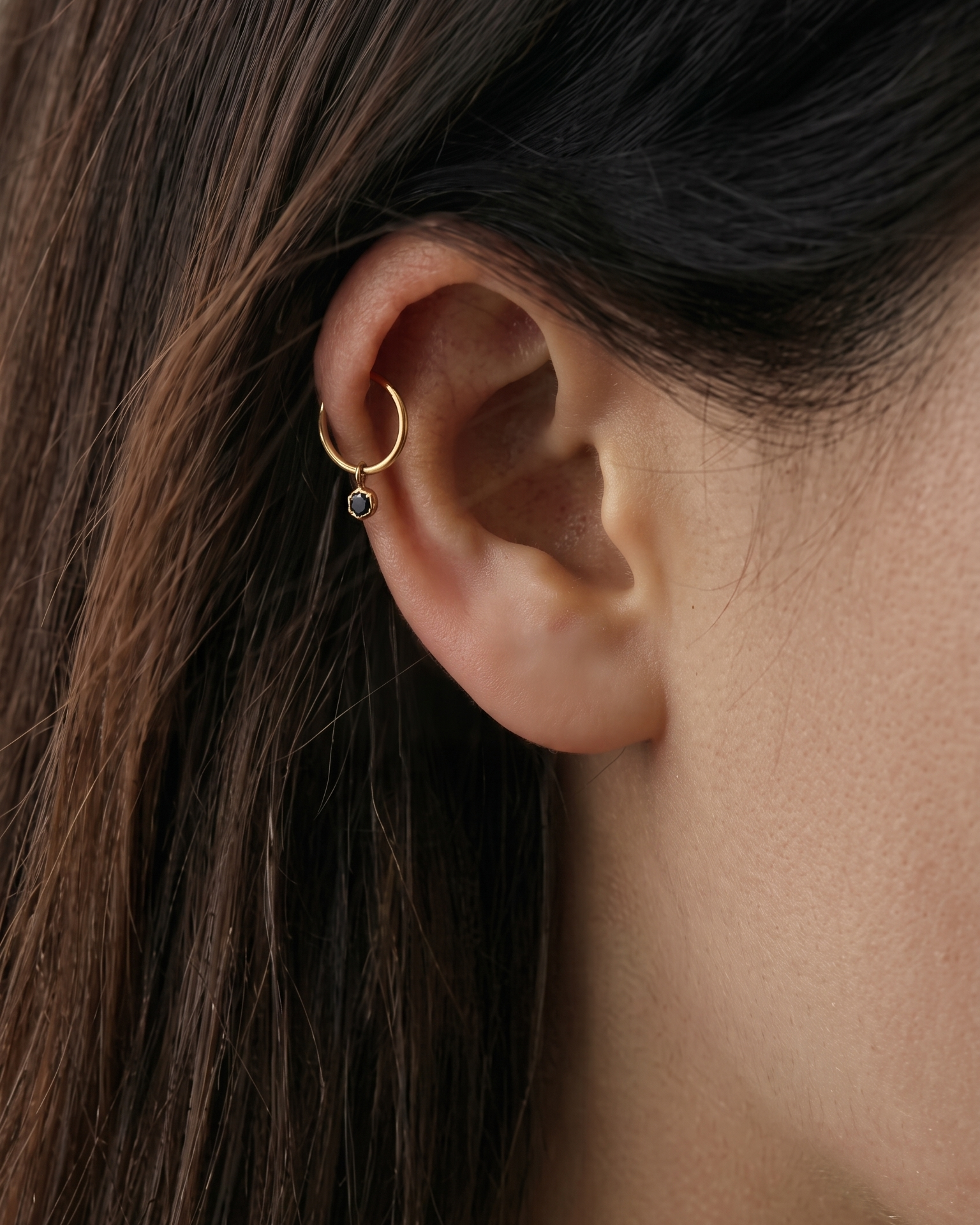 Alex Hoop Gold Earring with Black Diamond