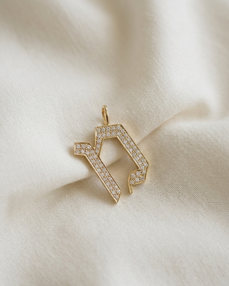 Letter Pendant - Large Aleph-Bet Encrusted Pendant With White Diamonds
