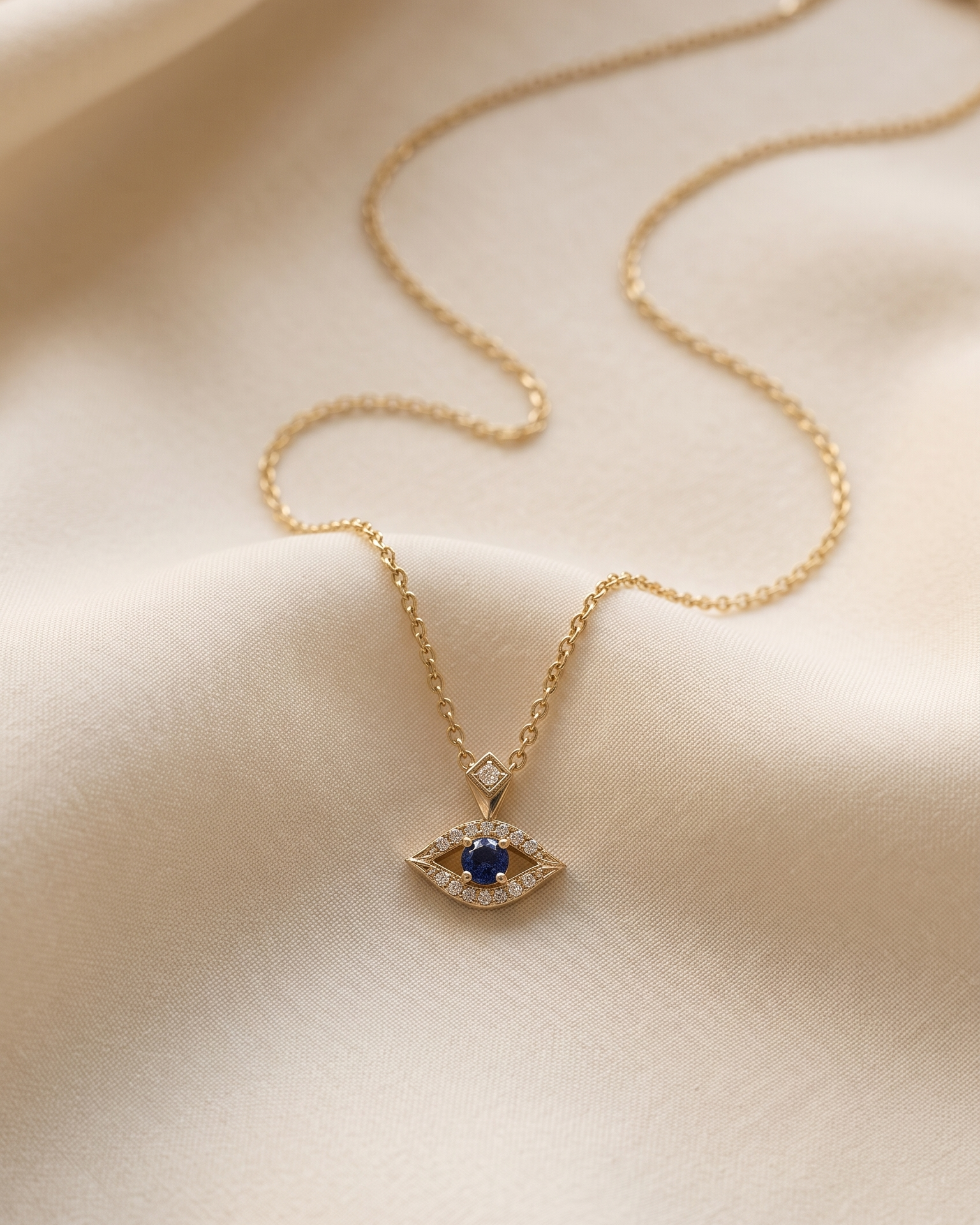 Evil Eye Gold Necklace Sapphire