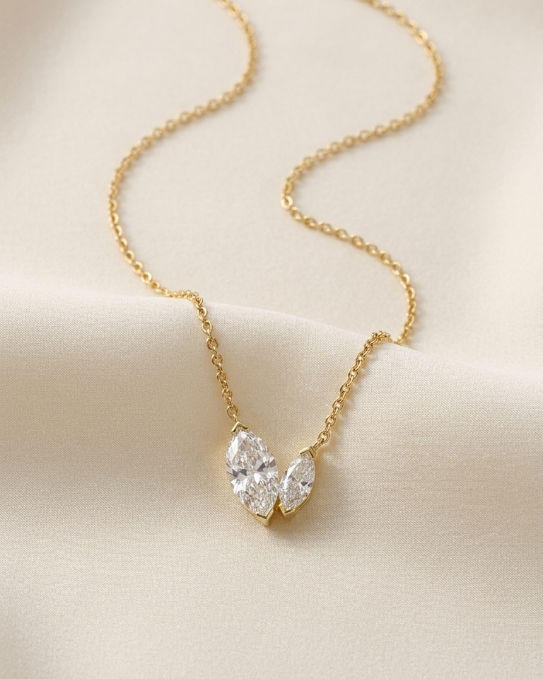 Marquise Gold Necklace with White Diamond