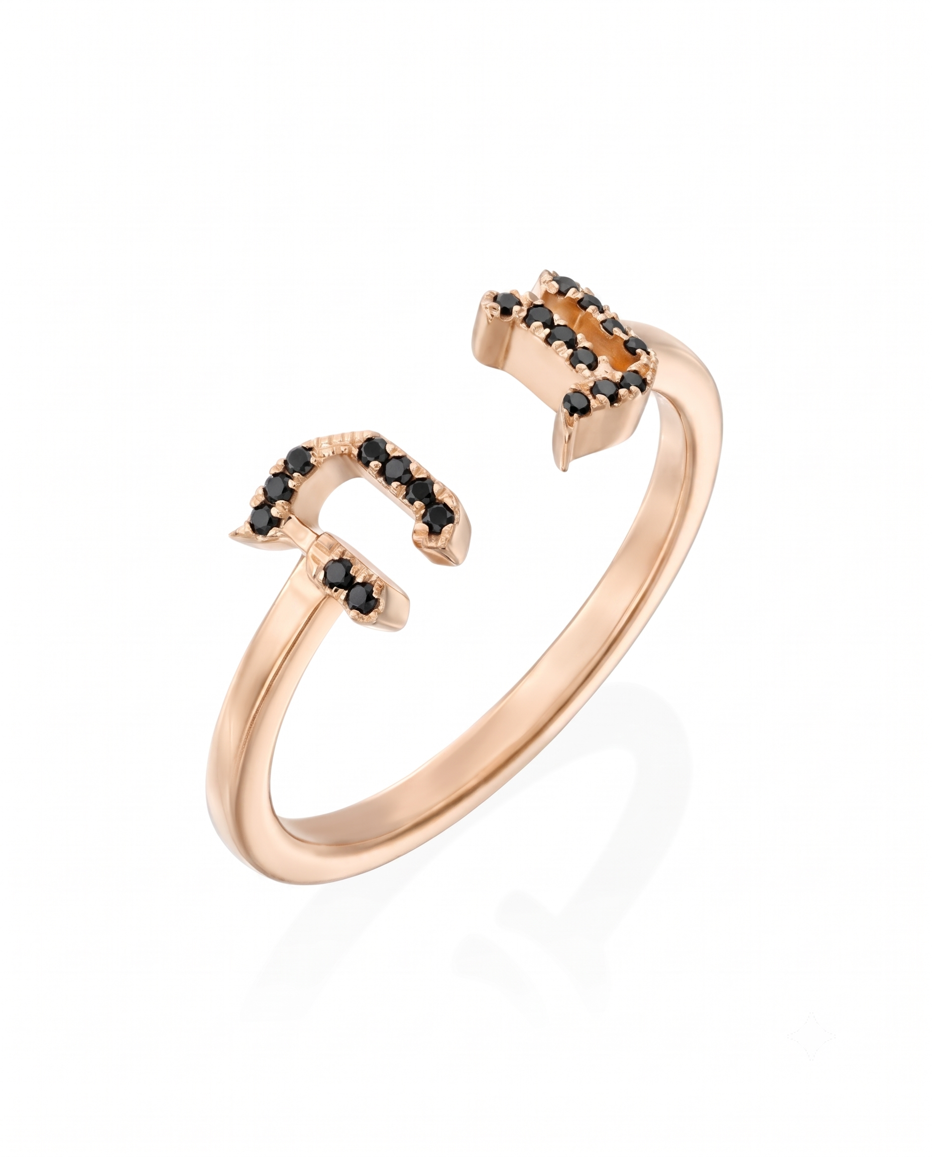 Open Encrusted Aleph-Bet Ring Black Diamonds
