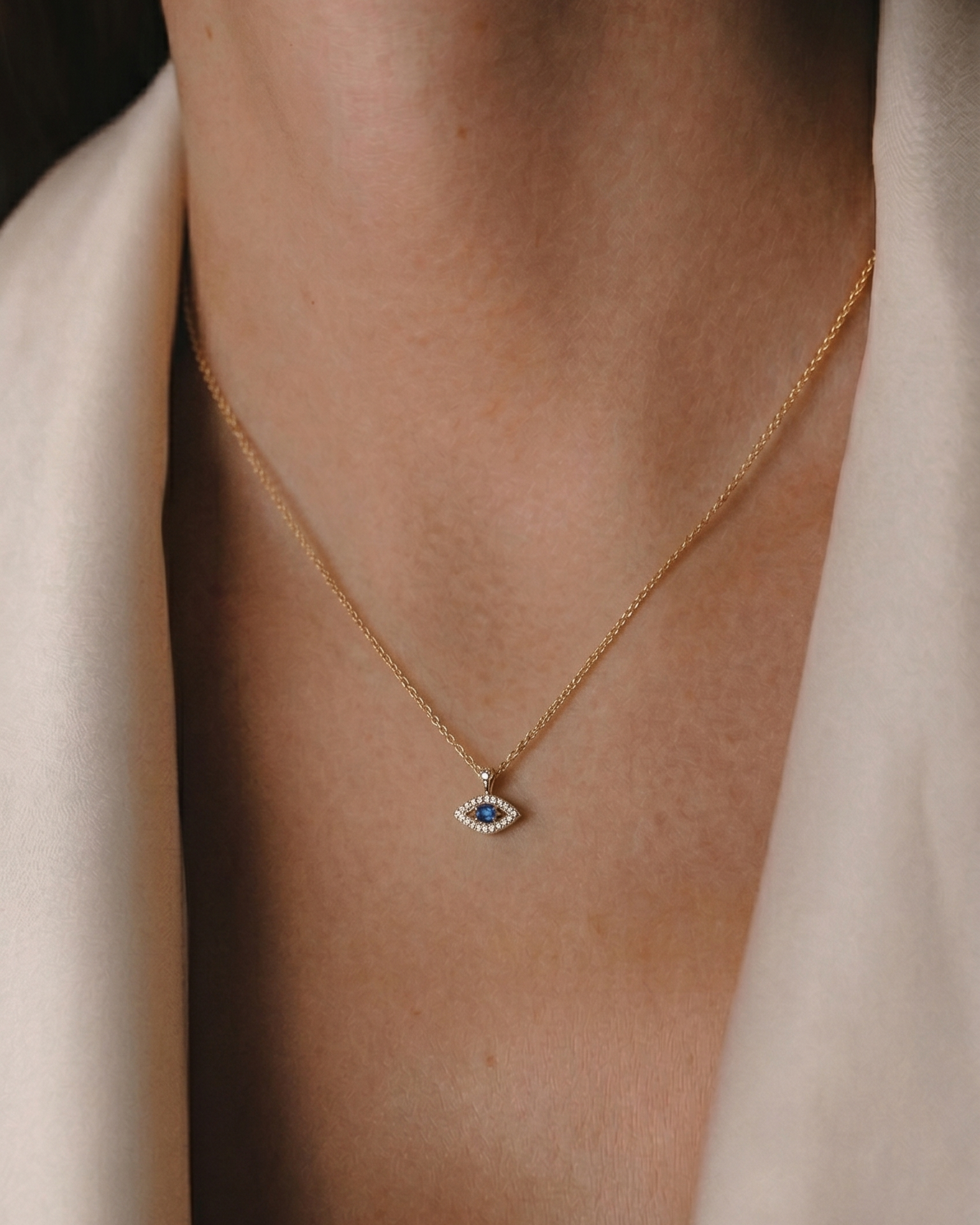 Evil Eye Gold Necklace Sapphire