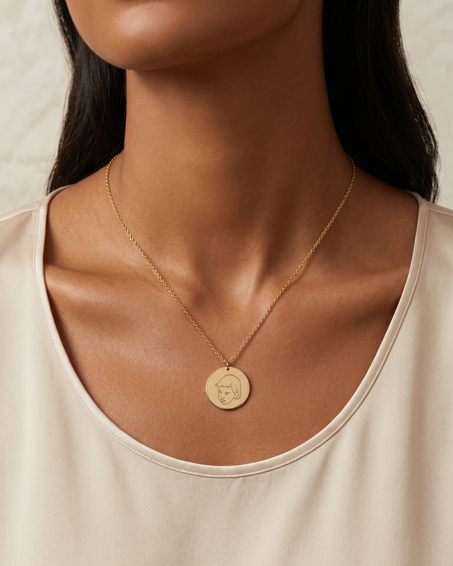 Chiara Gold Necklace Portrait & Name Engraving