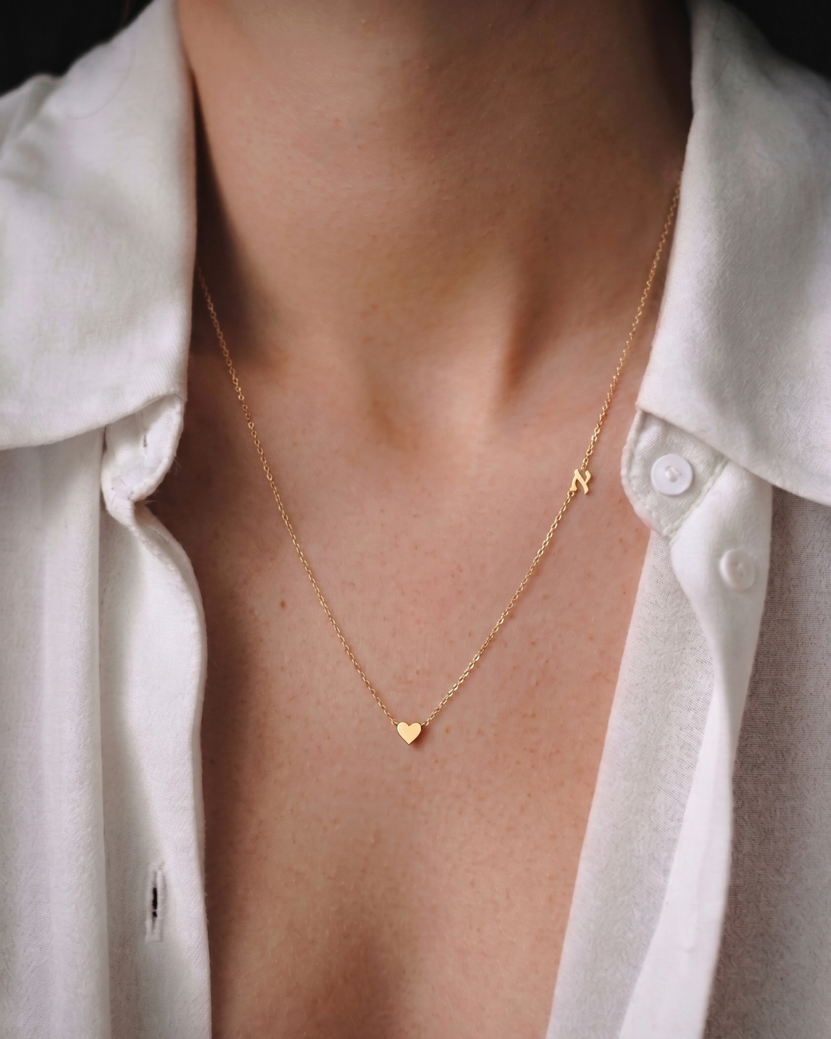 Small Hebrew letter Necklace With Gold Heart