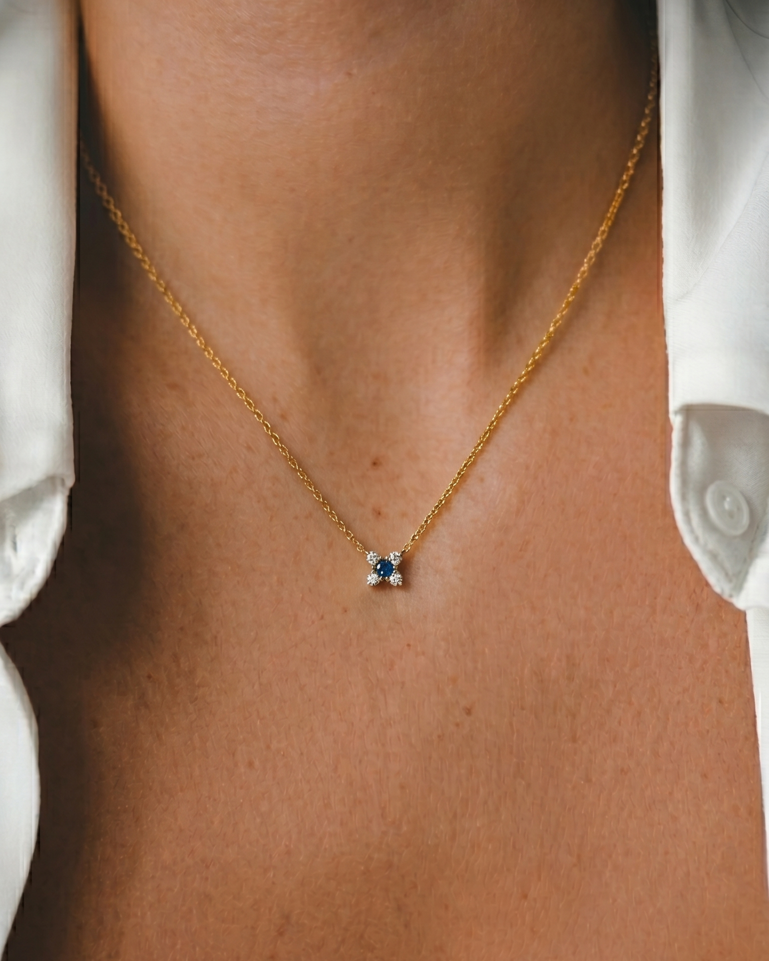 Valentina Gold Necklace White Diamonds & Sapphire
