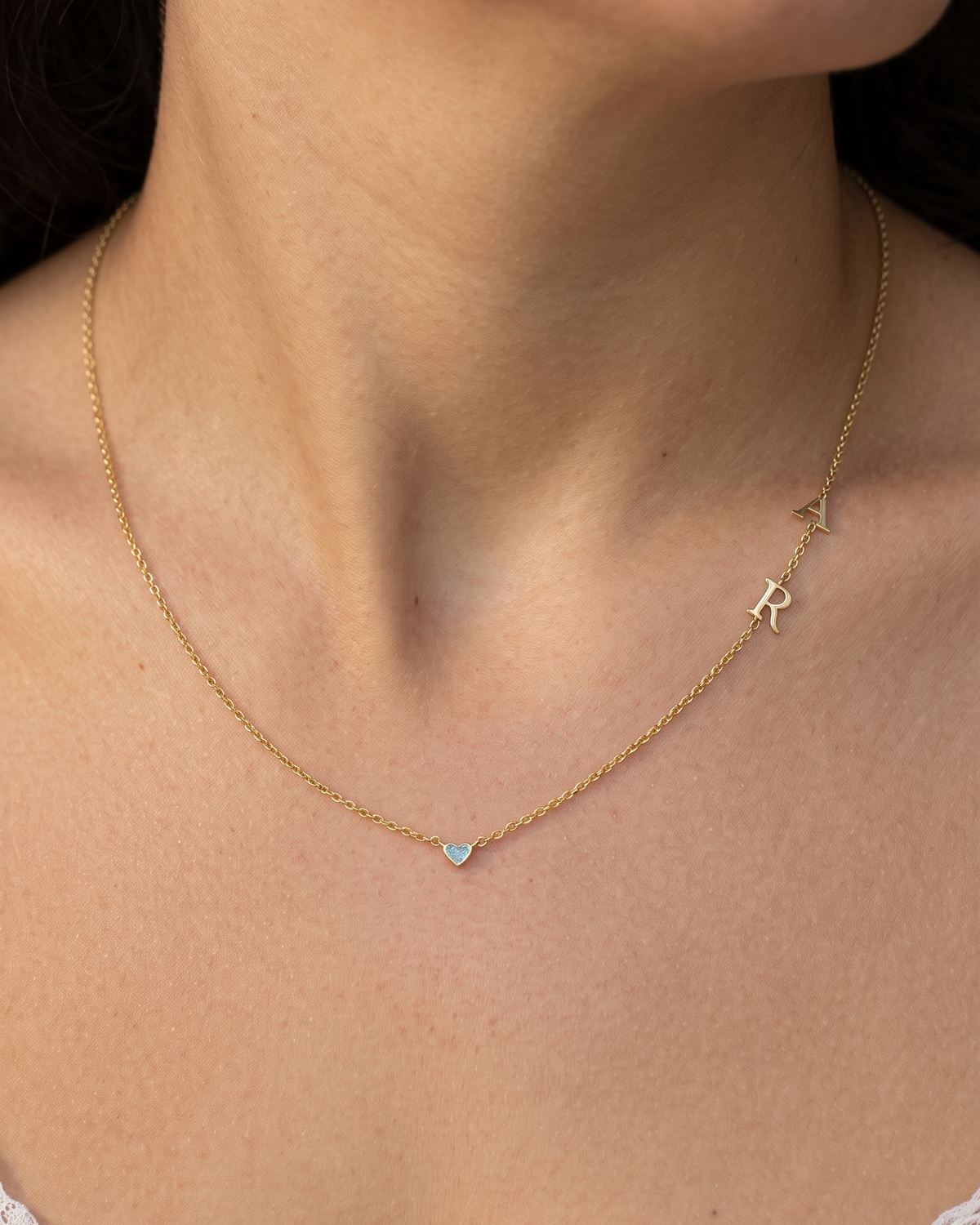 Heart Necklace With Two Floating English Letters Pendants