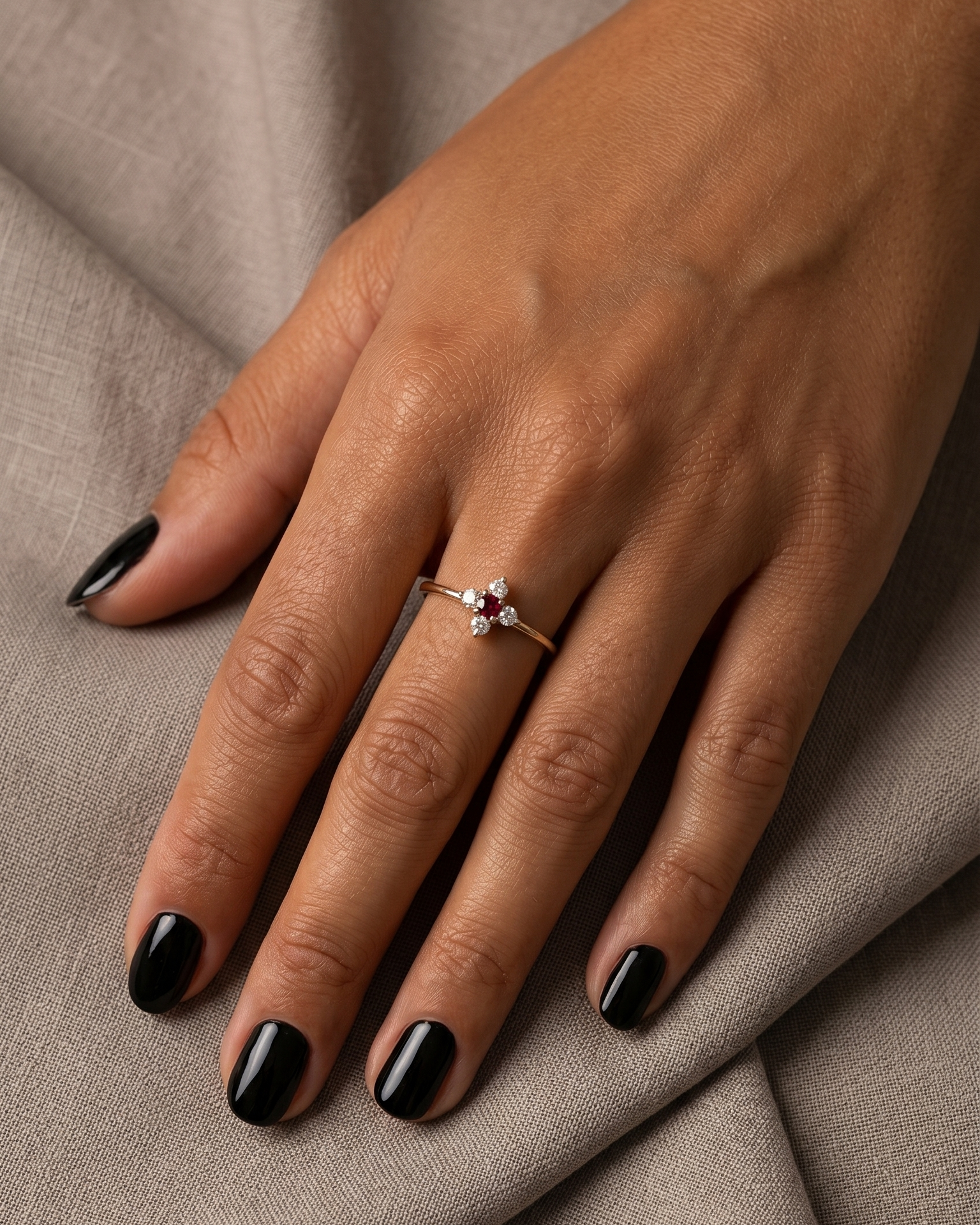 Beth Ring With Ruby And White Diamonds