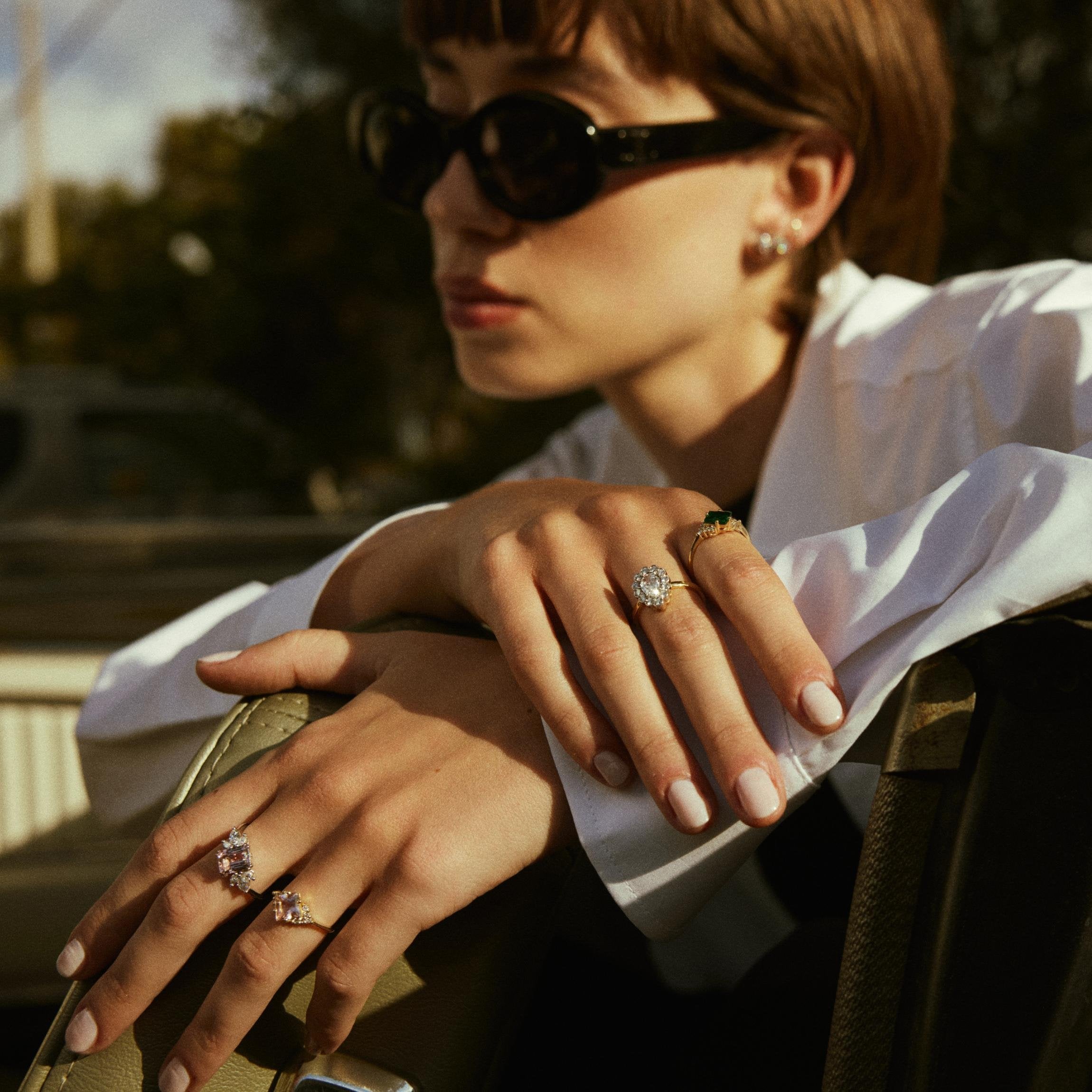 Daphne Ring With Marquise Diamonds and Morganite