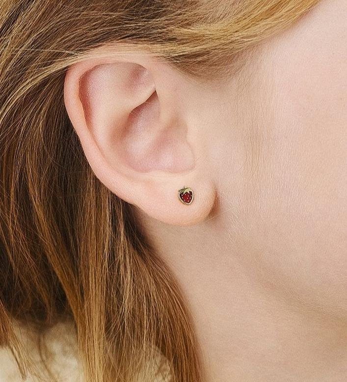 Red strawberry earring with gold dots