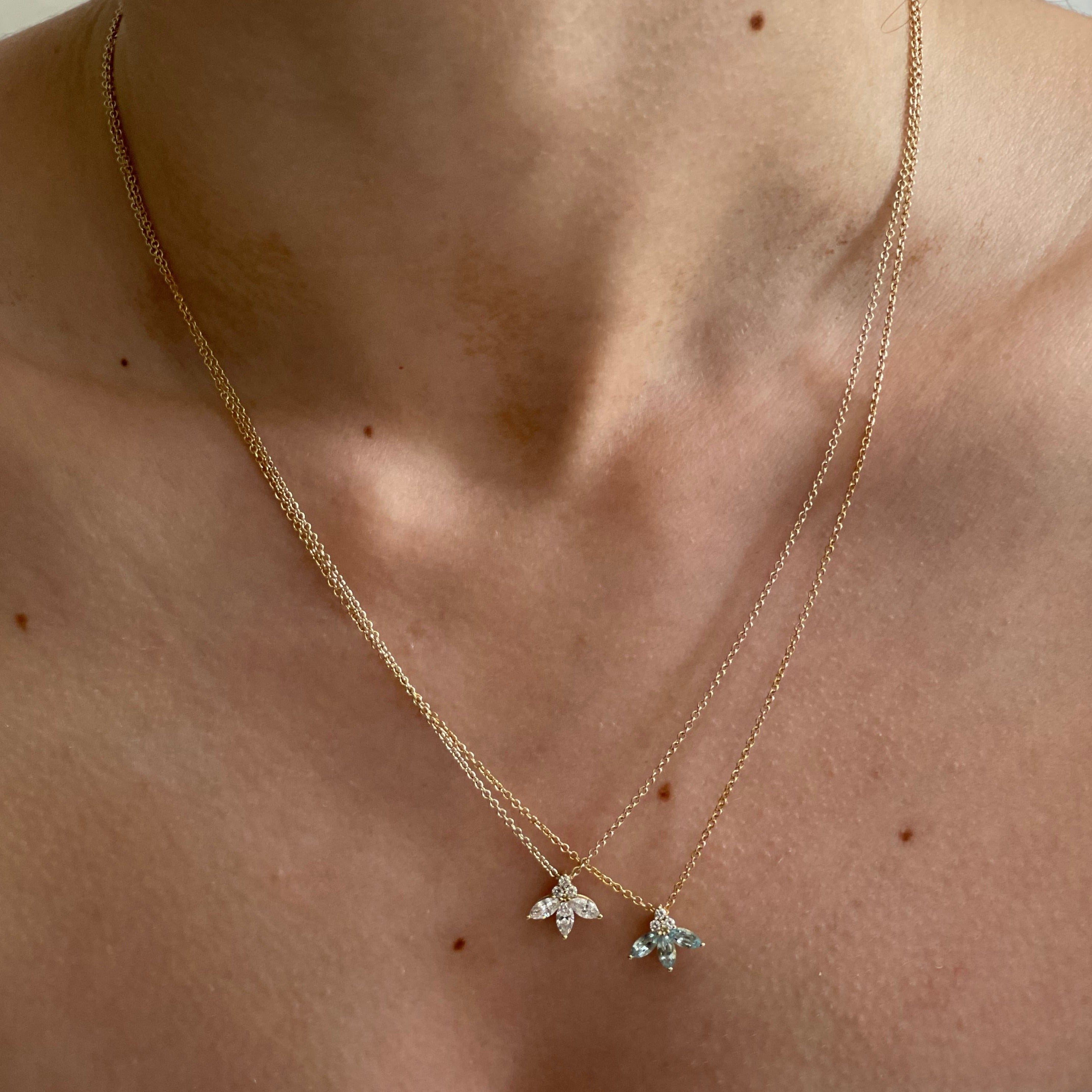 Jeanne Poisson Necklace Aquamarine & Diamonds