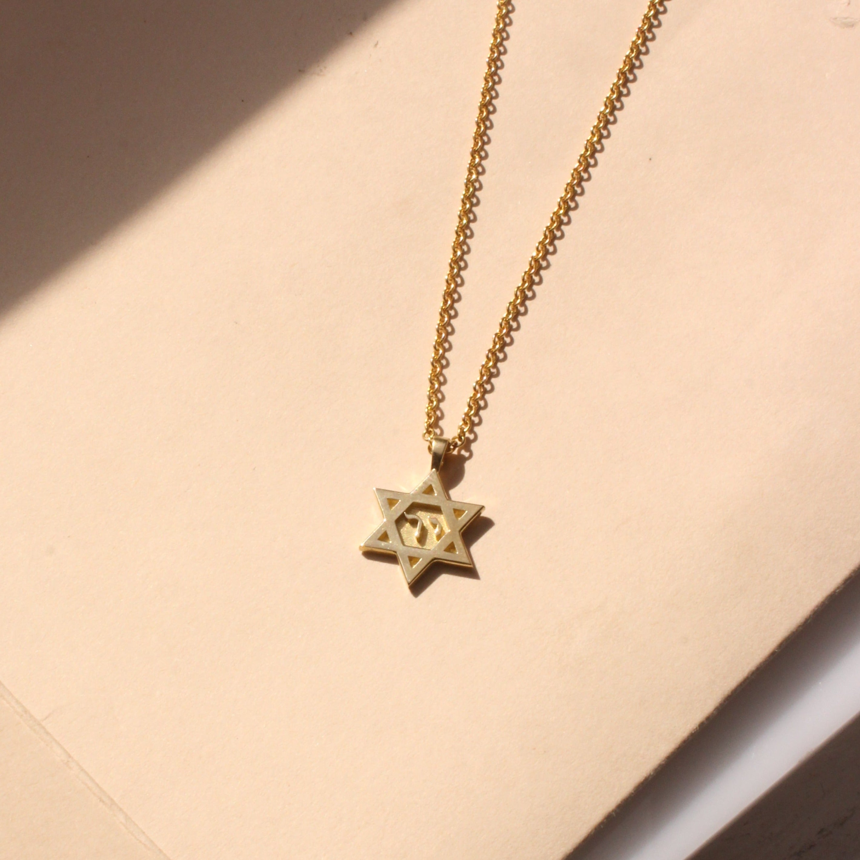 Star Of David Gold Necklace with Hebrew Letters