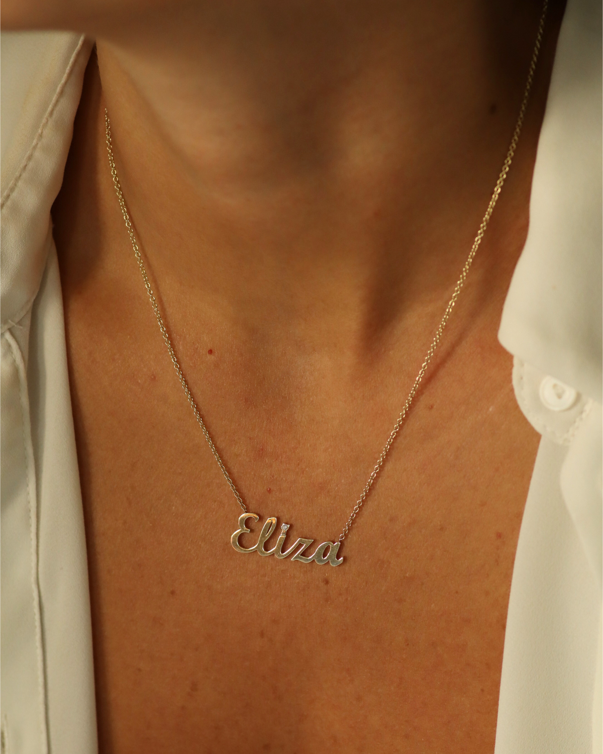 English Name Necklace white diamond
