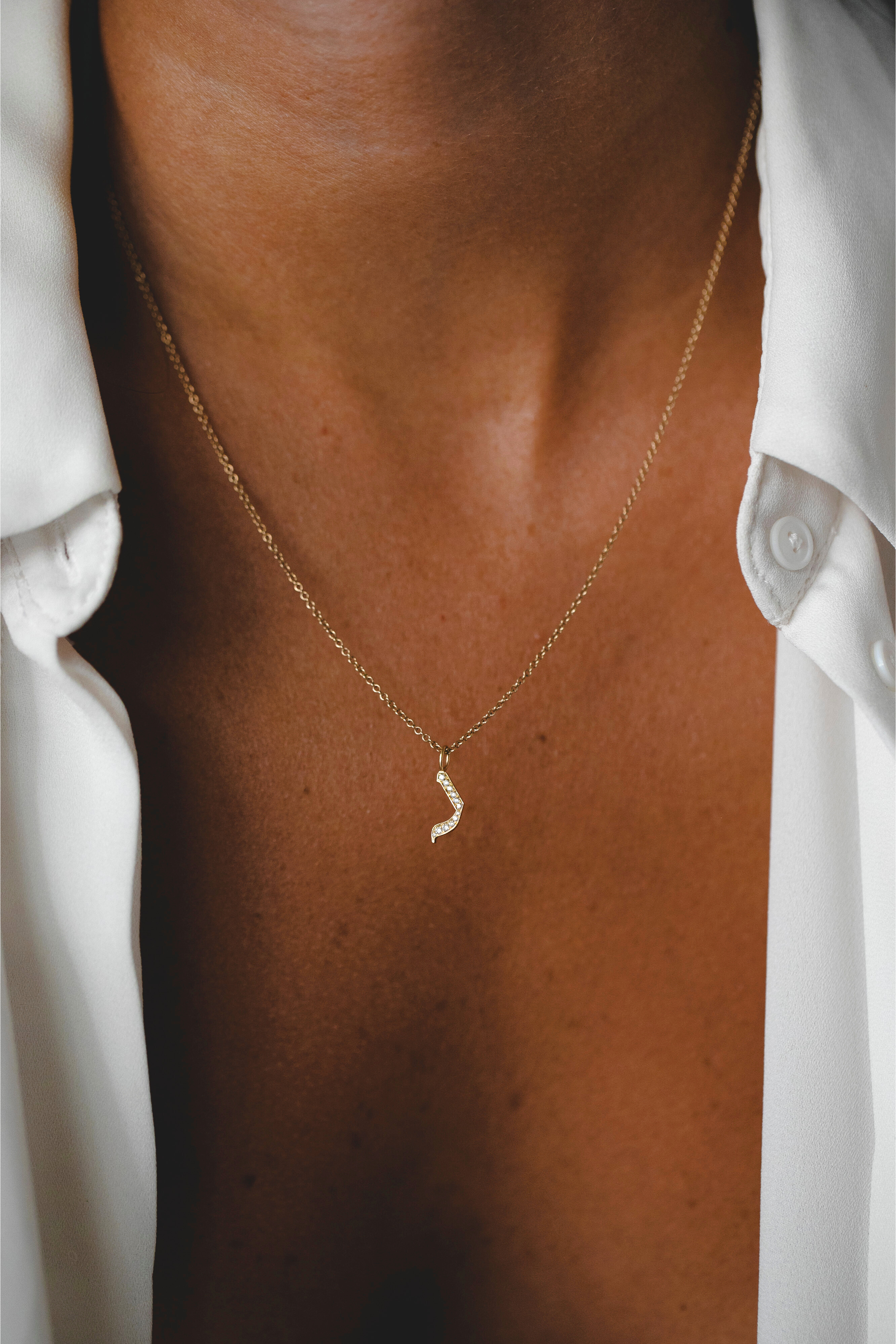 Letter Necklace - Small Aleph-Bet Encrusted Pendant