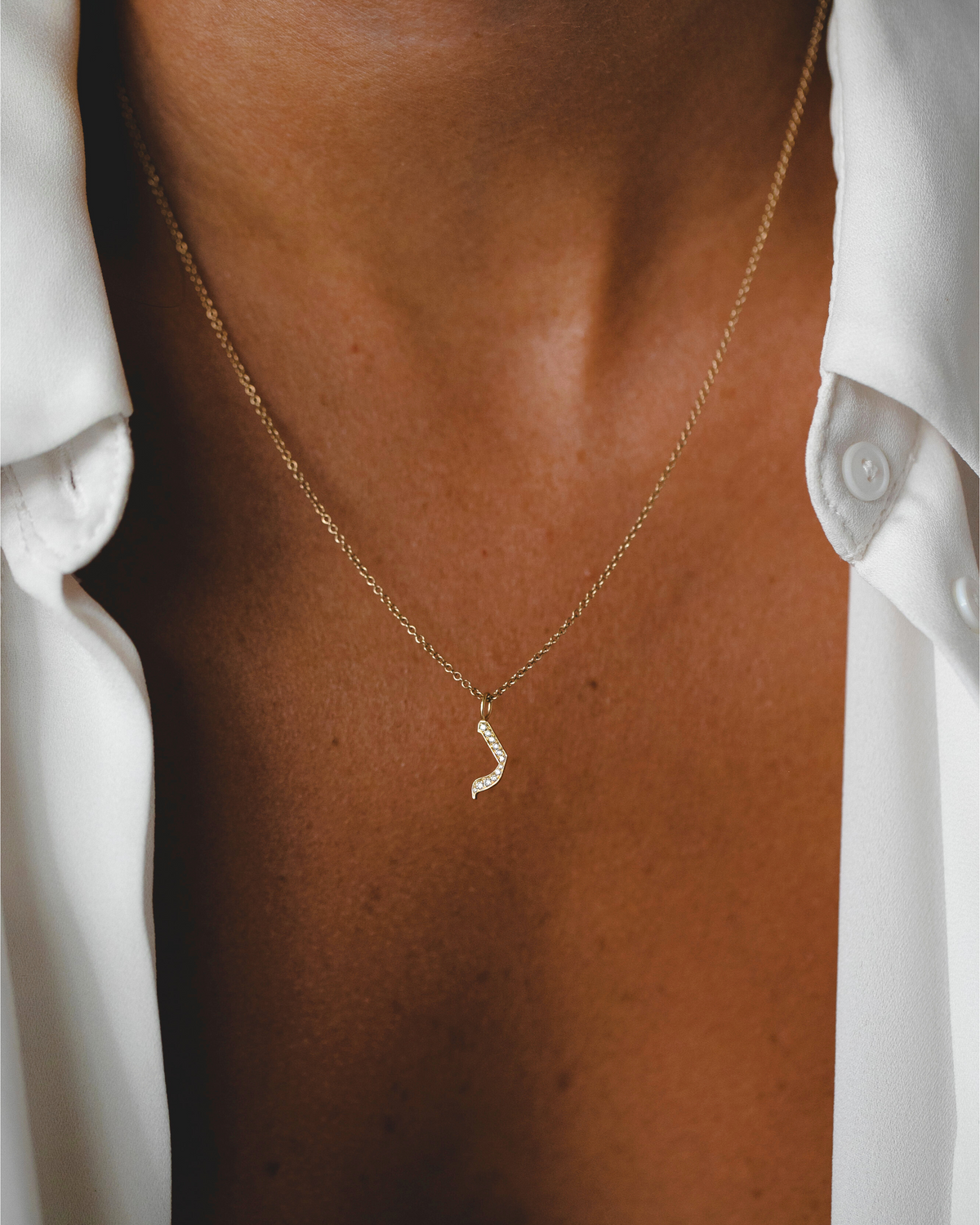 Letter Pendant Small Aleph-Bet Encrusted Pendant White Diamonds