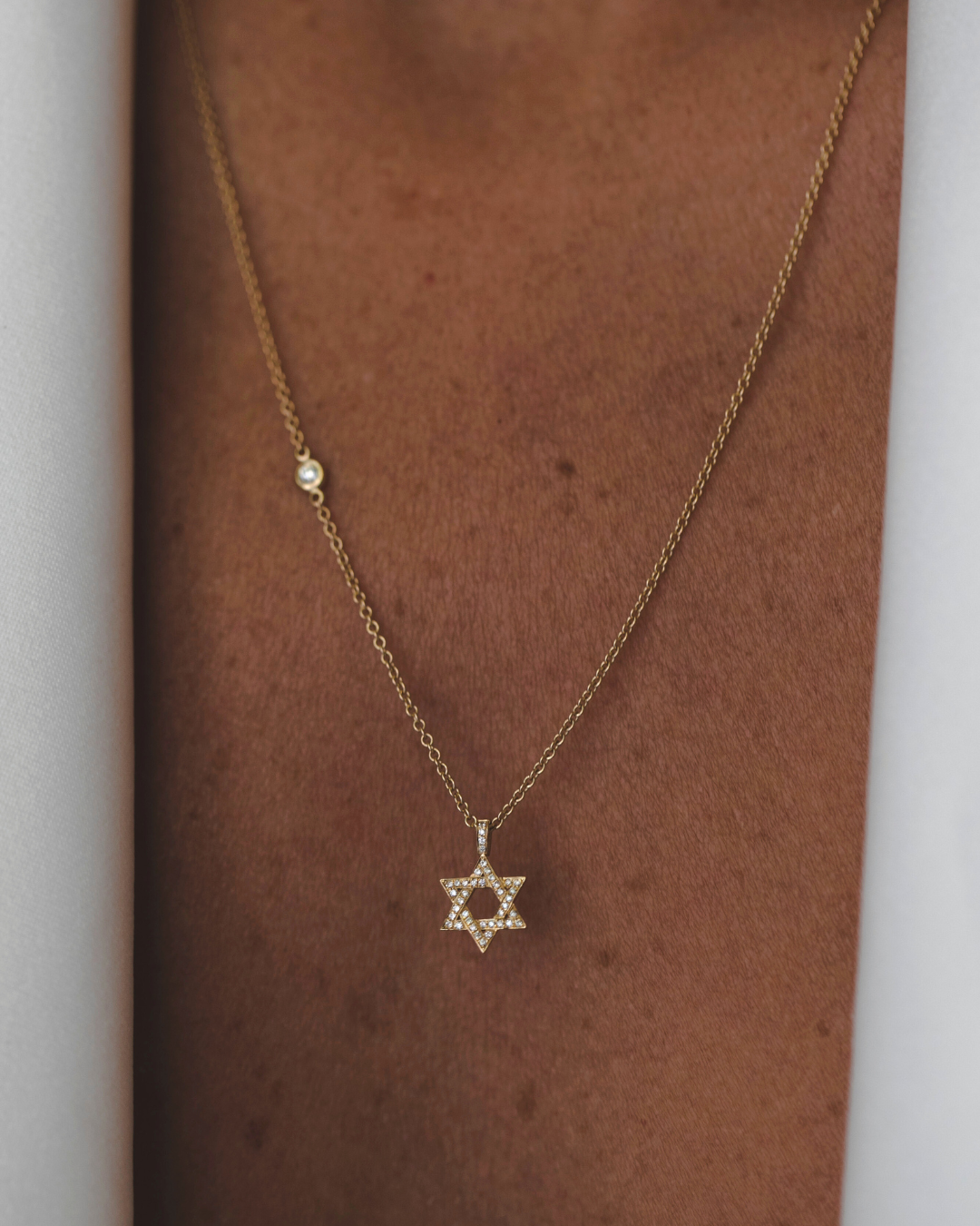 Small Star Of David Gold Necklace With White Diamonds