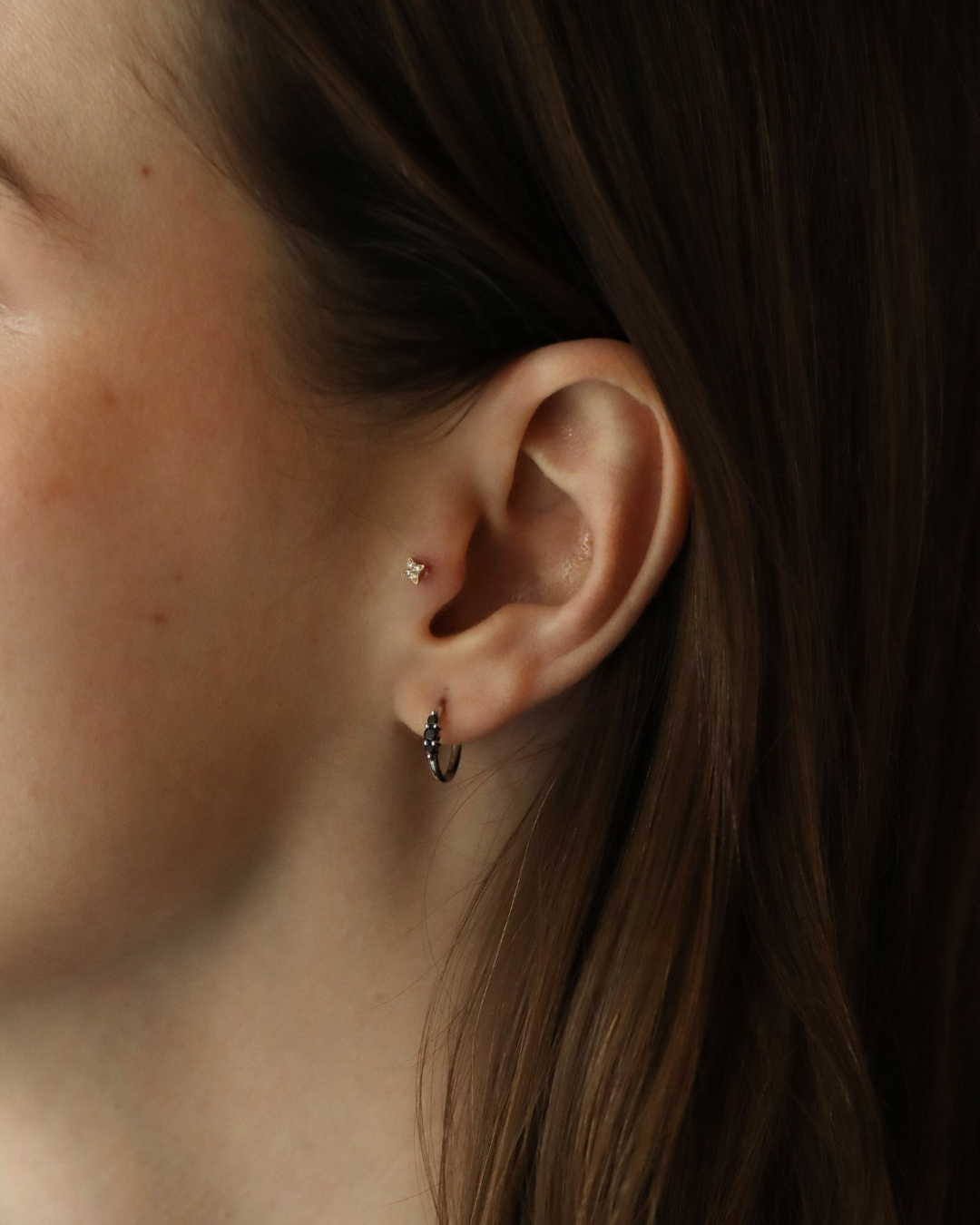 Audrey Hoop Earring with Black Diamonds