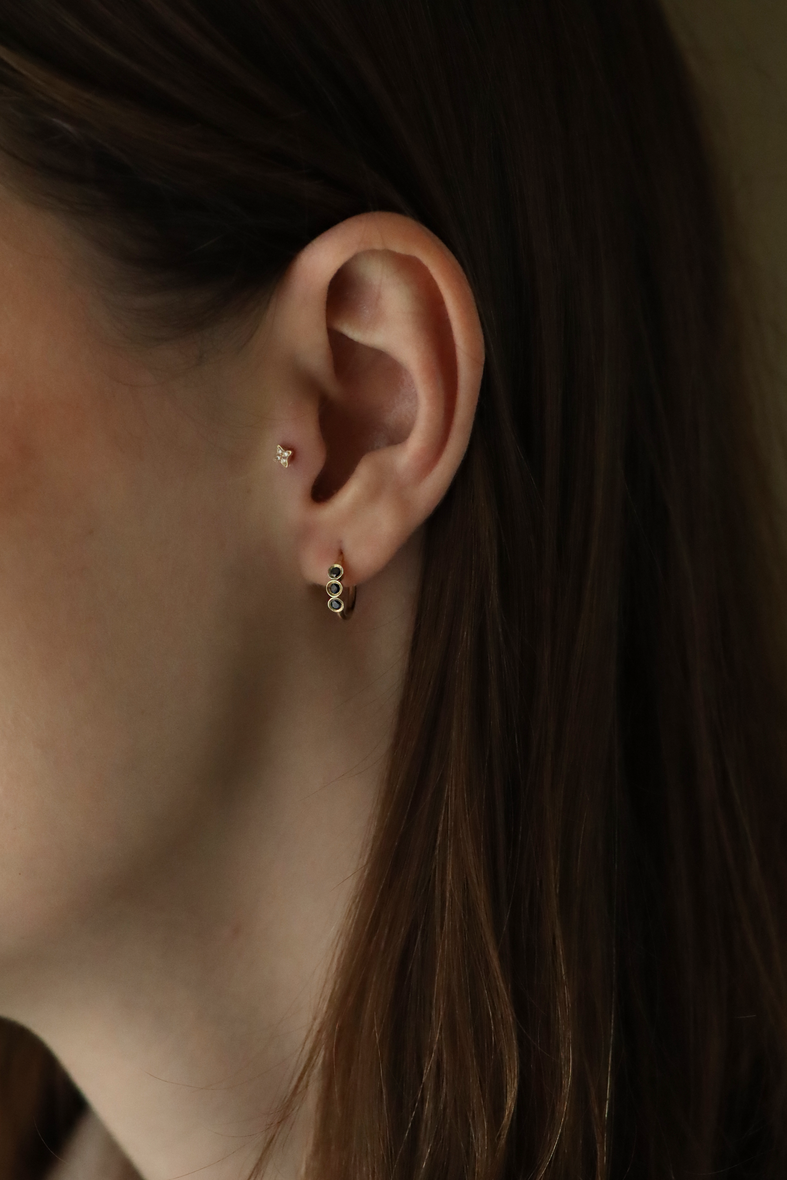 Alin Hoop Gold Earring with black diamond