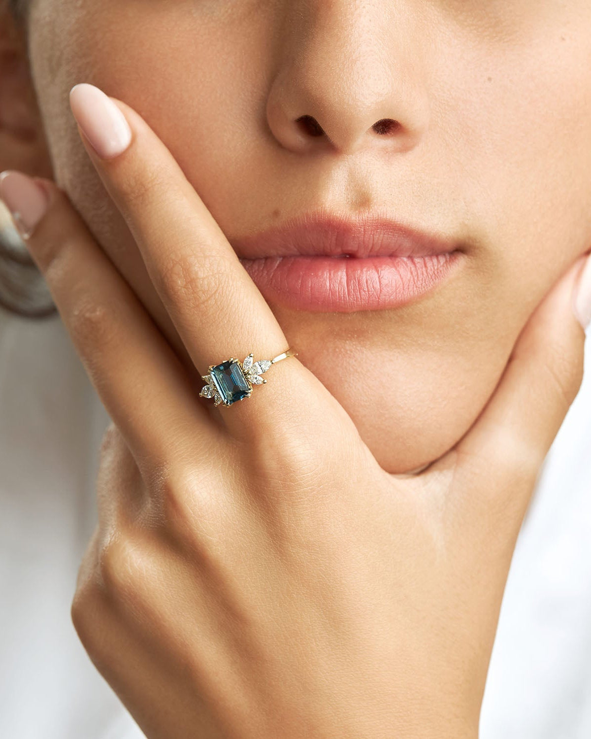 Daphne Ring With Marquise Diamonds and Blue Topaz