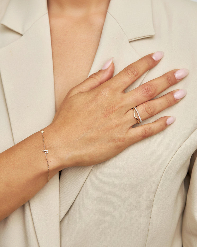 Letter & diamond gold bracelet
