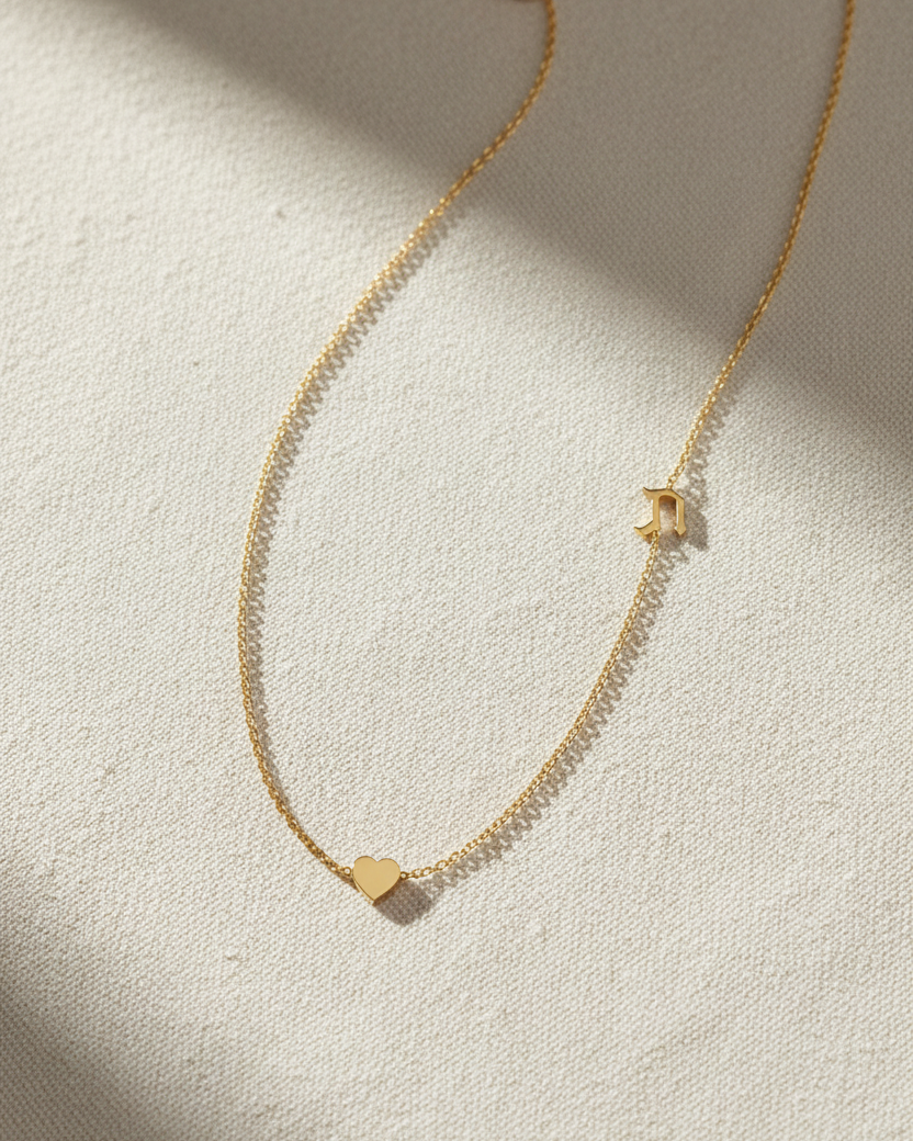 Small Hebrew letter Necklace With Gold Heart