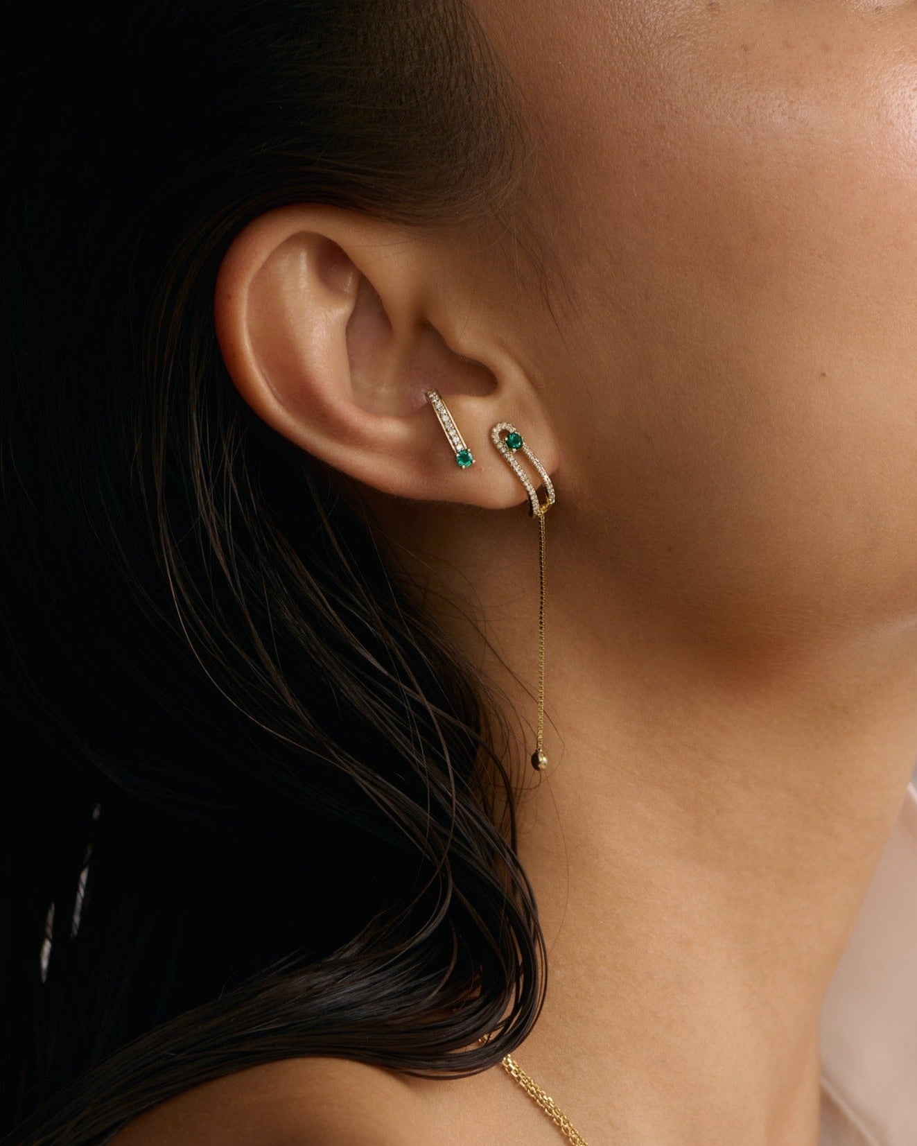 Earring 13 - Emerald & White Diamonds