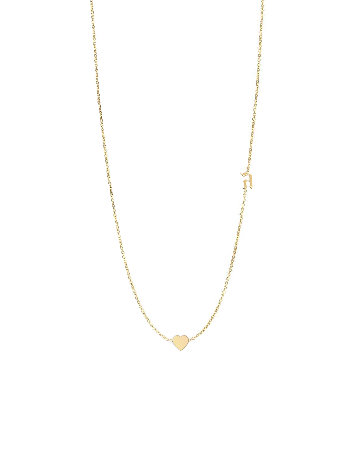Small Hebrew letter Necklace With Gold Heart