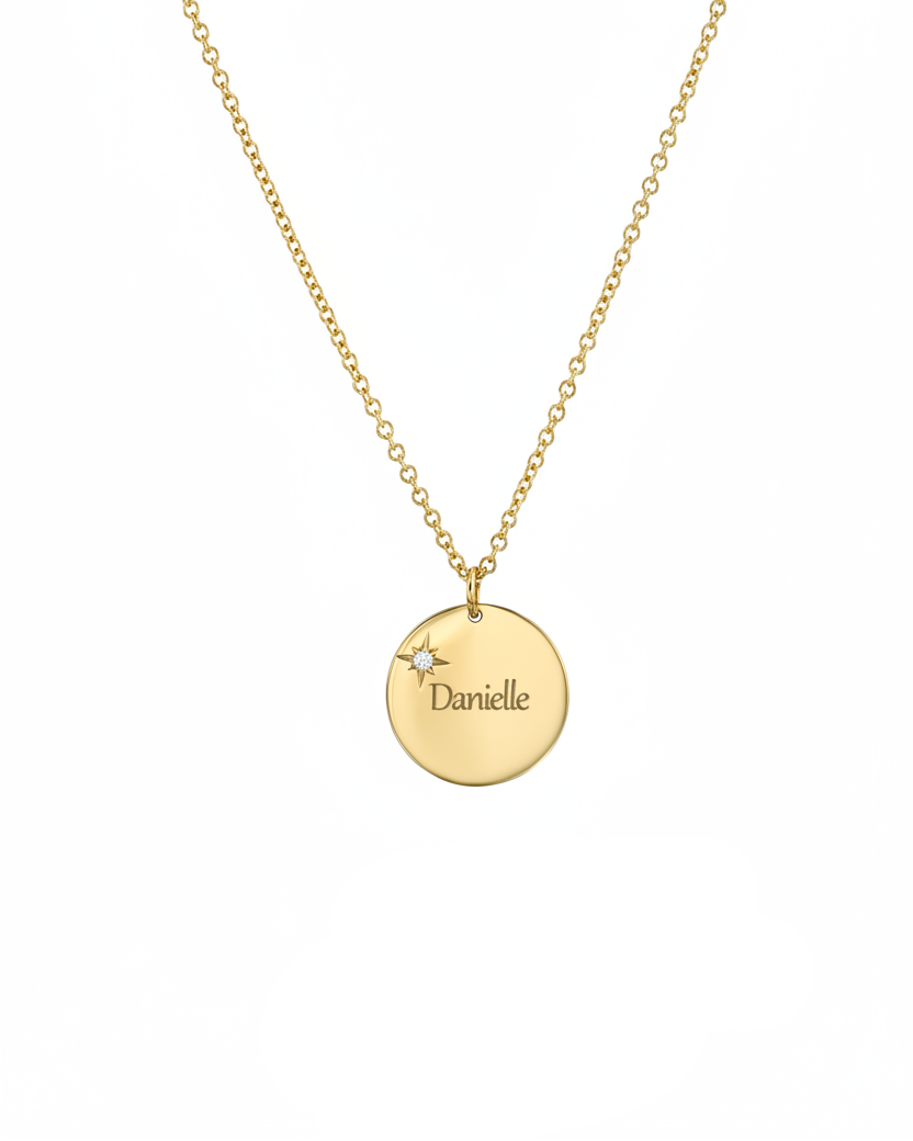 Chiara Gold Necklace with Star Setting & Engraving