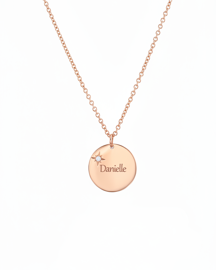 Chiara Gold Necklace with Star Setting & Engraving