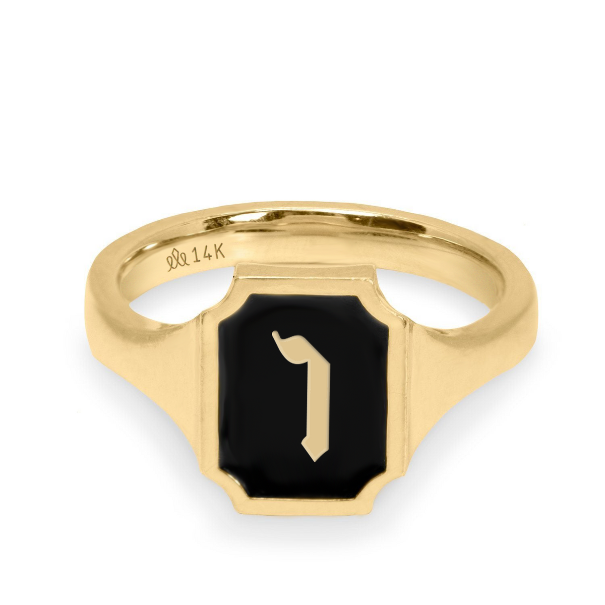 Tom Ring Signet Enamel Gold Ring - Hebrew letter