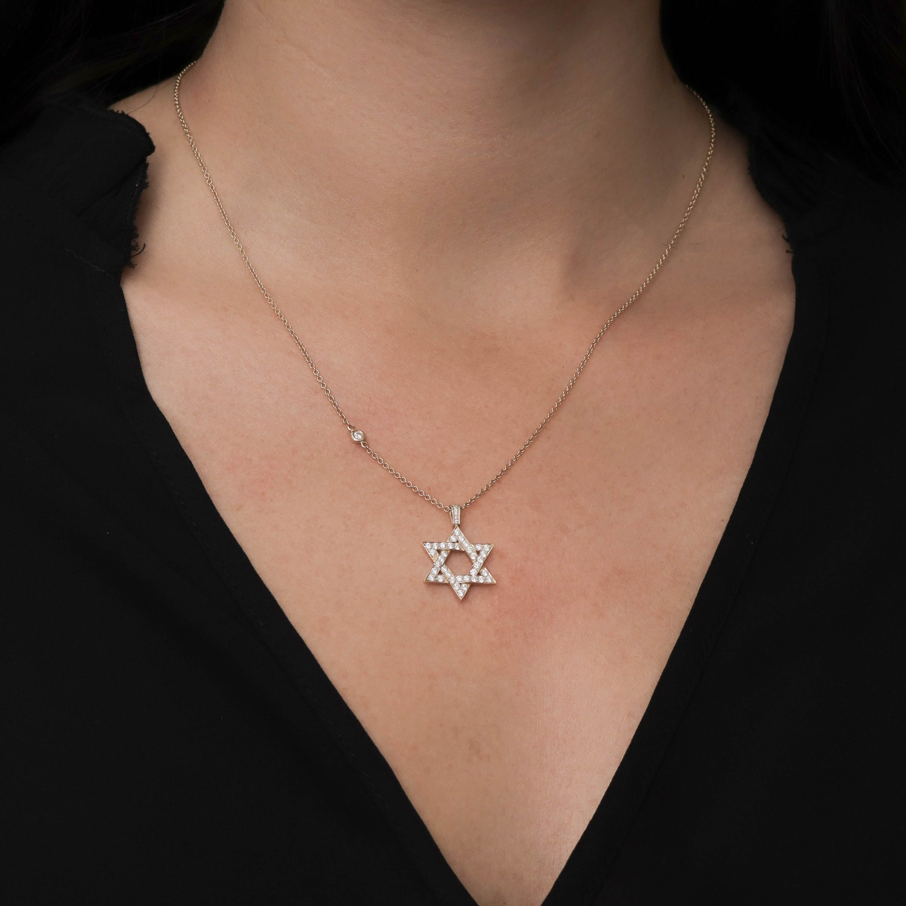 Star Of David Gold Necklace With White Diamonds