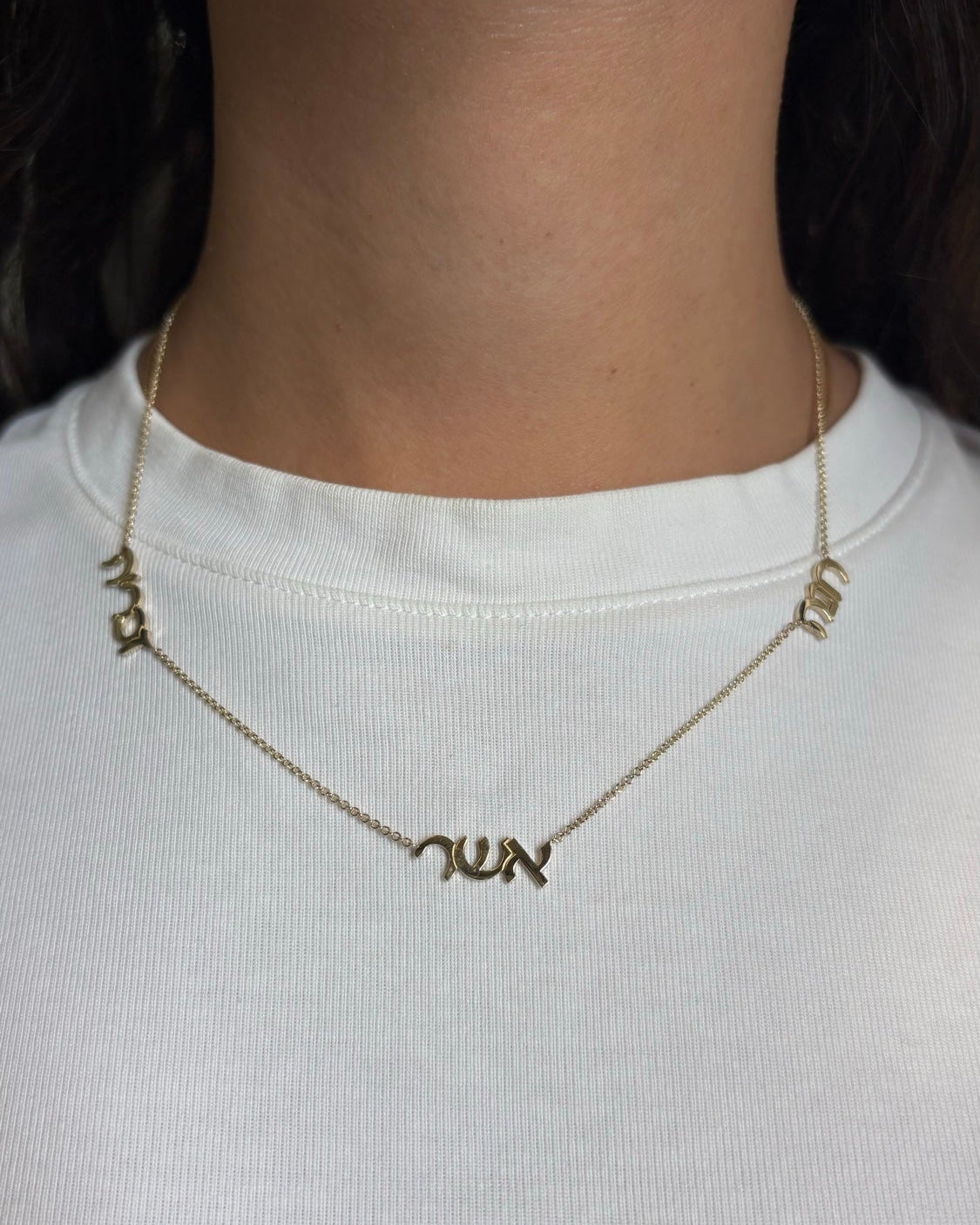 Hebrew 3 Names necklace on model
