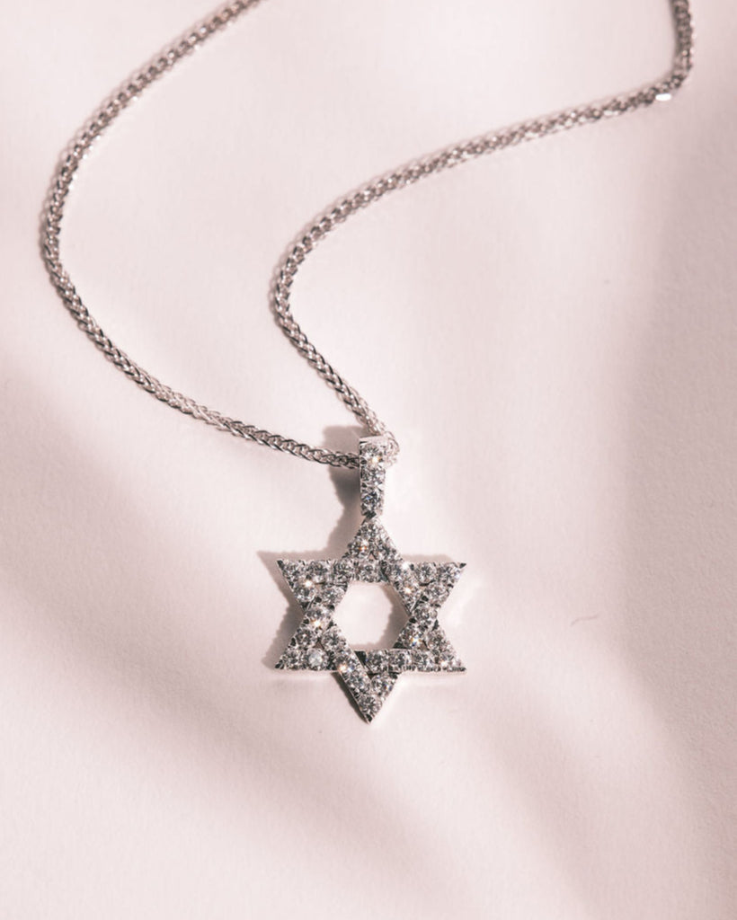 Yehoshua Star Of David Gold Necklace With White Diamonds