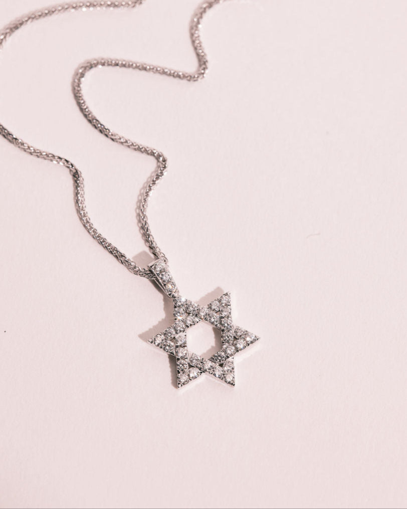 Yehoshua Star Of David Gold Necklace With White Diamonds